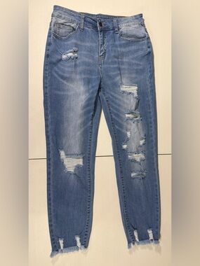 Jeans High Rise Distressed Raw Hem Crop Stretch 
Size Medium (10-12)